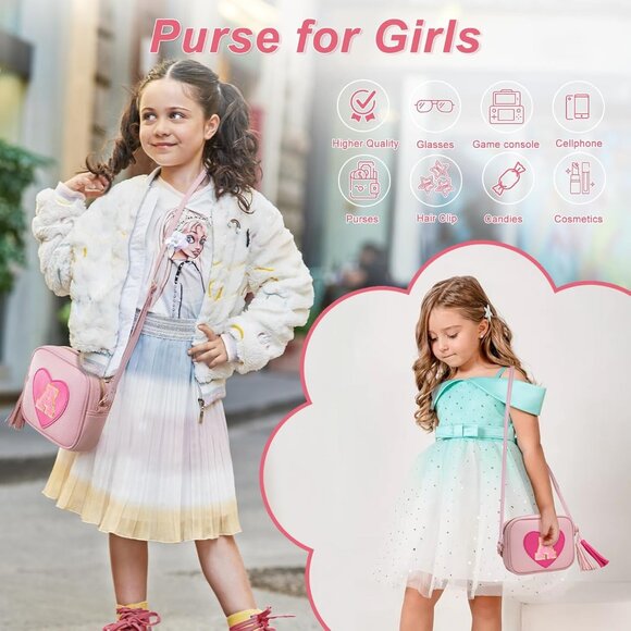 Sweet Initials & Tassels - Toddler Girls Heart Purse, Perfect for Essentials - Picture 2 of 7